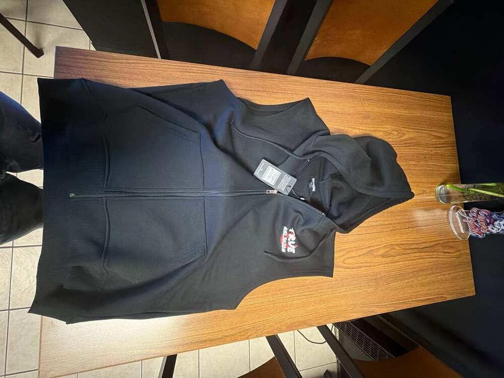 True Religion Newspaper Muscle Zip Hoodie Size L Black